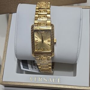 Versace Gold Luxury Watch with Rectangular Face